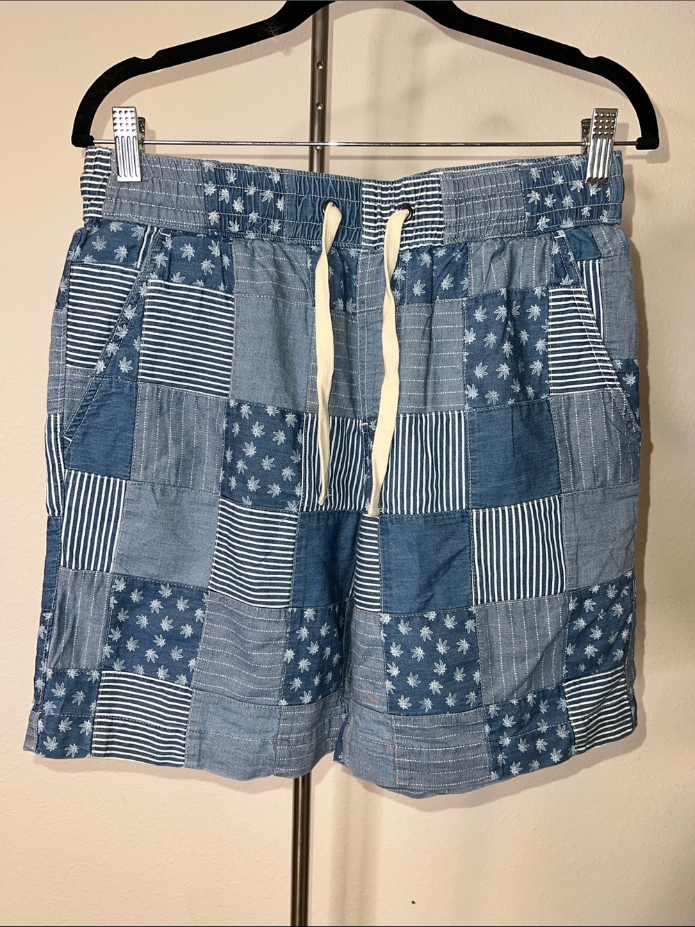 Lucky Brand Men's Blue Patchwork Shorts with Drawstring